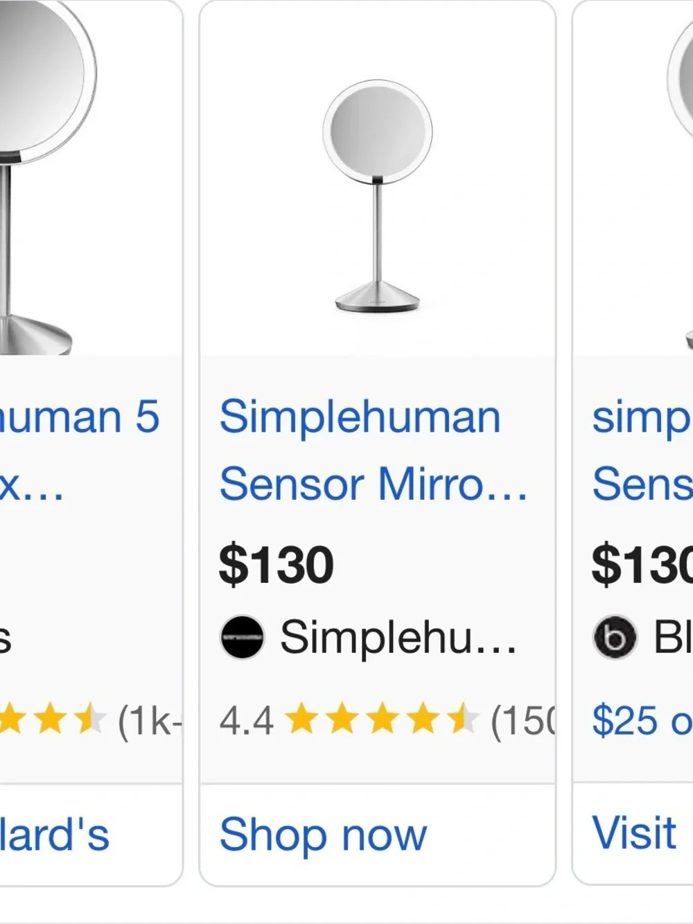 simplehuman LED Sensor Vanity Mirror in Brushed Silver